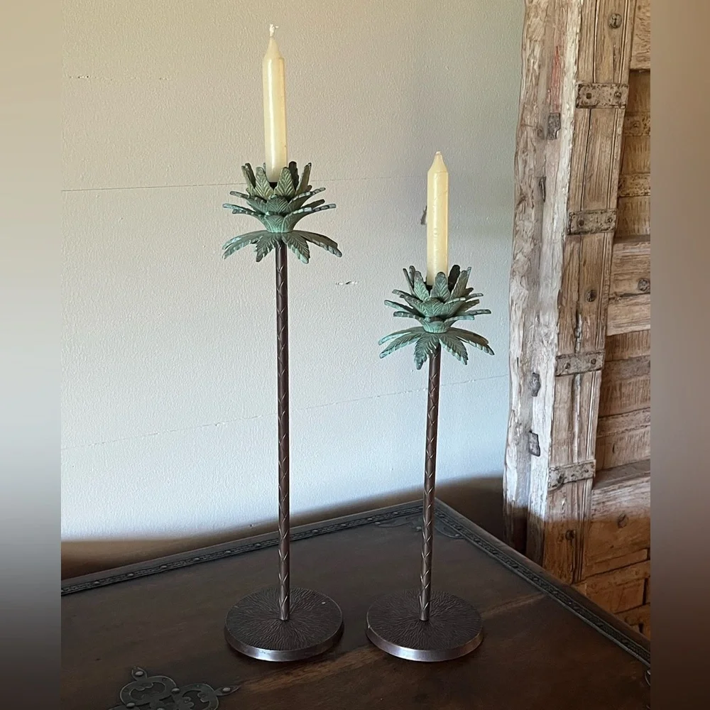 Set of 2 Vintage Brass Palm Tree Candle Holders Candlesticks 17